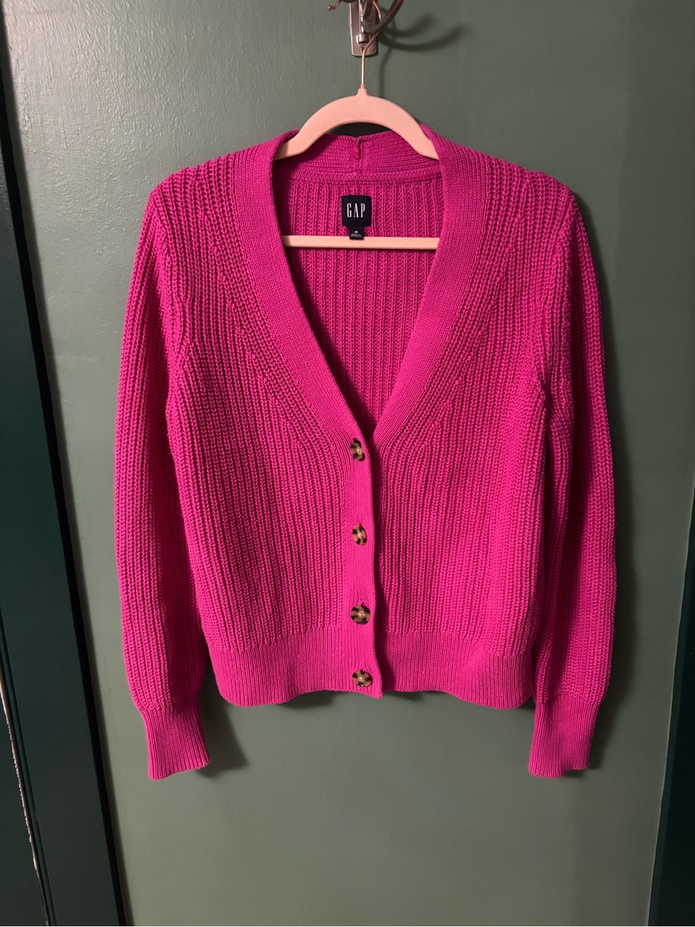 GAP Women's Bright Fuchsia Button-Up Knit Cardigan